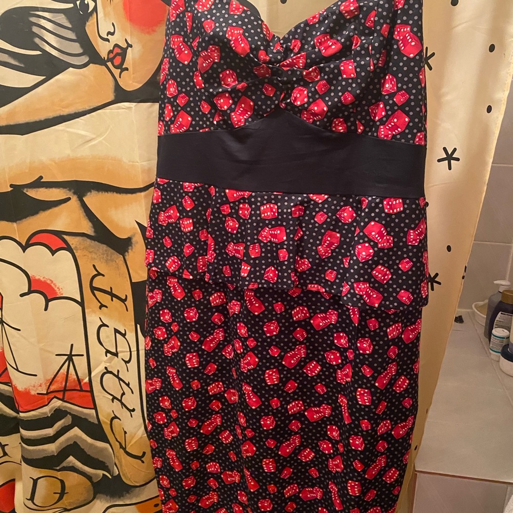 Elegant Black and Red Dice Peplum Dress. Lots of stretch